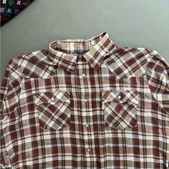 Vintage 70s White Tag Levi’s Plaid Western Button Up Shirt - Picture 6 of 14